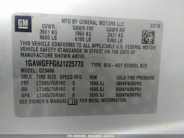 Chevrolet Express Passenger Lt 2018 1GAWGFFG8J1225770 Image 16