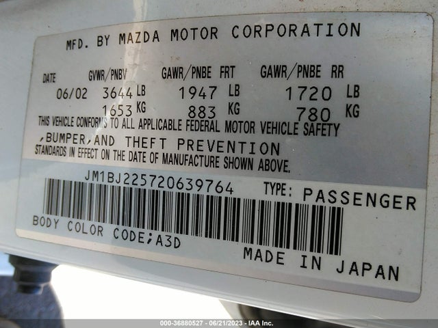 2002 MAZDA PROTEGE DX/LX/ES VIN: JM1BJ225720639764