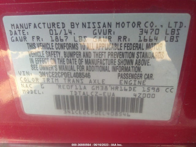 2014 NISSAN VERSA NOTE S PLUS VIN: 3N1CE2CP0EL408546