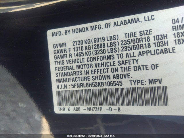 Honda ODYSSEY EX 2019 5FNRL6H53KB106545 Image 15