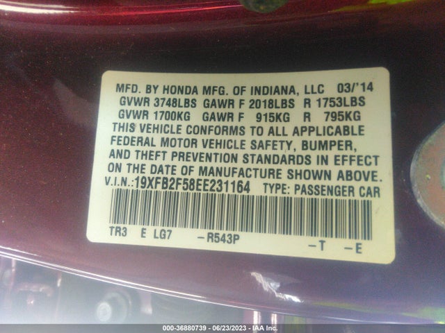 Honda Civic Sedan Lx 2014 19XFB2F58EE231164 Image 9