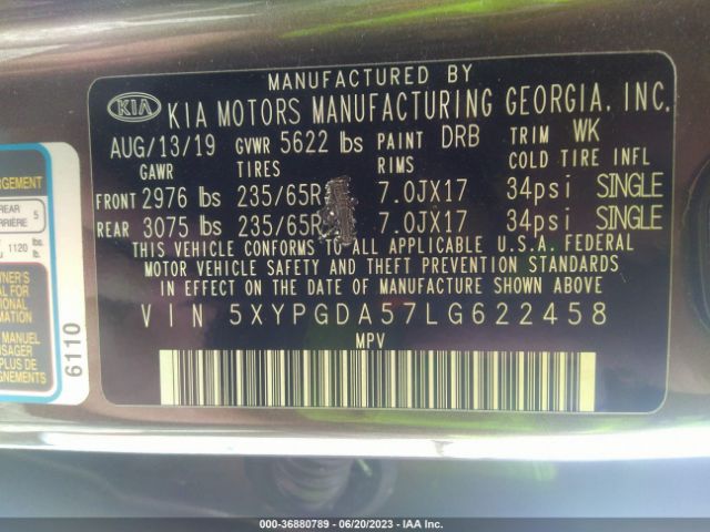 5XYPGDA57LG622458 KIA Sorento Lx V6