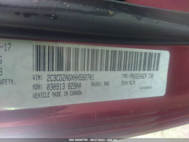 2C3CDZAGXHH592701 Dodge Challenger Sxt Plus