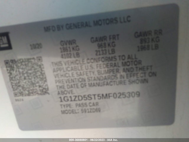 Chevrolet lfv - direct injection, variable valve timing, gen 1 gmna 2021 1G1ZD5ST5MF025309 Image 25