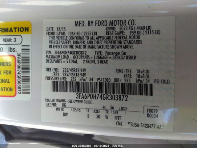 3FA6P0H74GR303872 Ford FUSION SE