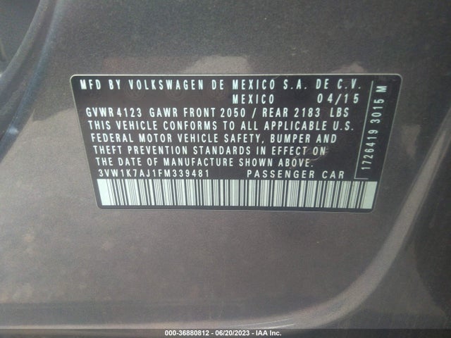 3VW1K7AJ1FM339481 Volkswagen Jetta Sedan 2.0l S