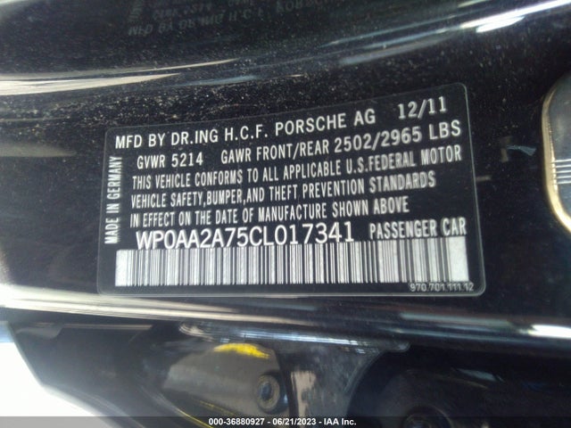2012 PORSCHE PANAMERA VIN: WP0AA2A75CL017341