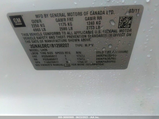 2011 CHEVROLET EQUINOX LT W/1LT VIN: 2GNALDEC1B1298207