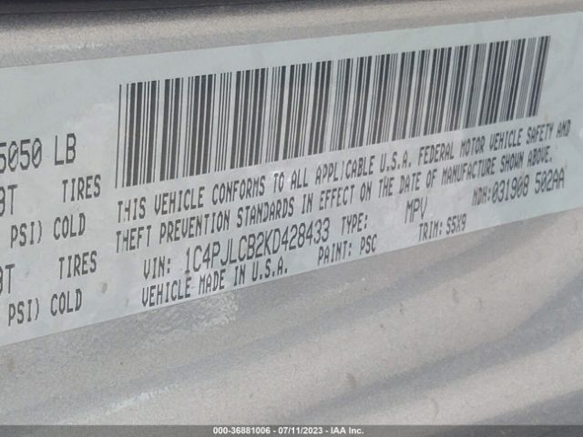 1C4PJLCB2KD428433 Jeep Cherokee Latitude