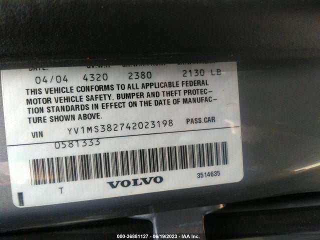 2004 VOLVO S40 VIN: YV1MS382742023198