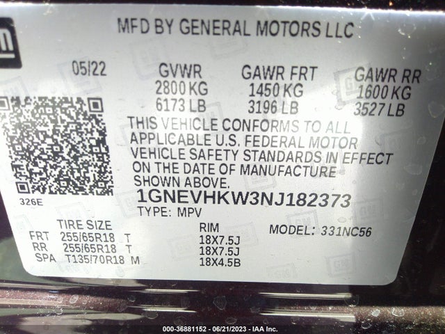 Chevrolet Traverse Lt Leather 2022 1GNEVHKW3NJ182373 Image 15