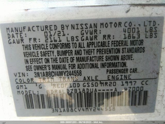 3N1AB8CV4MY244558 Nissan SENTRA SV