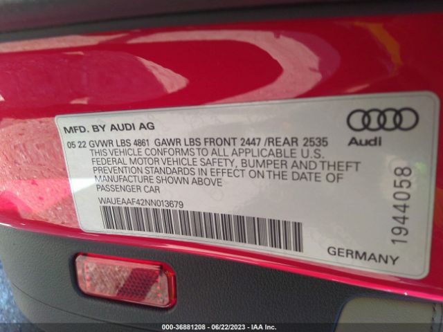 WAUEAAF42NN013679 Audi A4 Sedan S Line Premium Plus