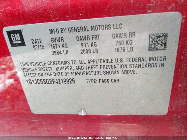 Chevrolet SONIC LT 2015 1G1JC6SG3F4219926 Image 10