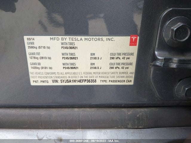 5YJSA1H14EFP36358 Tesla Model S 60 Kwh Battery/p85