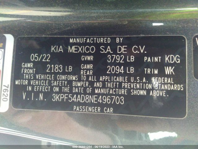 3KPF54AD8NE496703 KIA Forte Gt-line