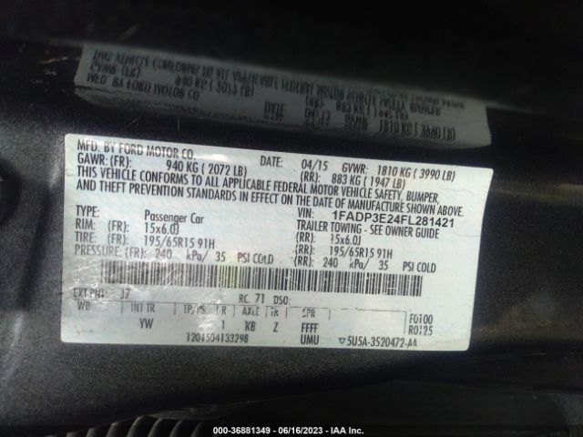 1FADP3E24FL281421 Ford FOCUS S