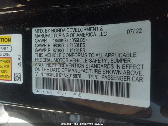 Honda Civic Hatchback Ex-l 2022 19XFL1H74NE018878 Image 16