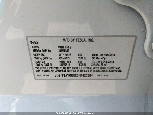Tesla Model Y Long Range 2022 7SAYGDEE6NF423364 Image 9