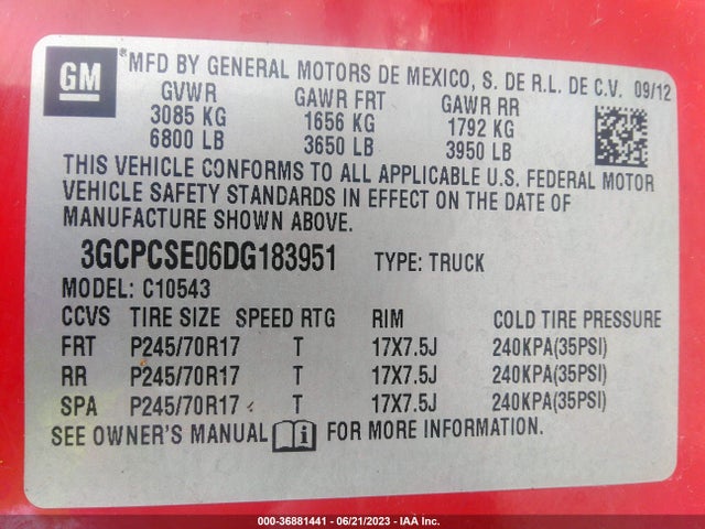 2013 CHEVROLET SILVERADO 1500 LT VIN: 3GCPCSE06DG183951