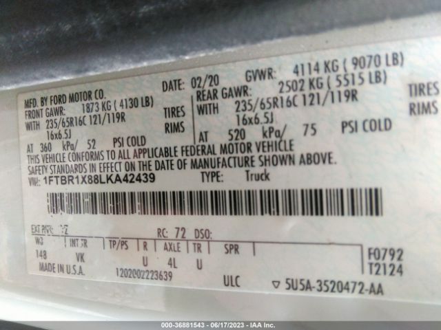 1FTBR1X88LKA42439 Ford TRANSIT CARGO VAN