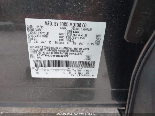 2FMTK4J94FBB42222 Ford EDGE SEL