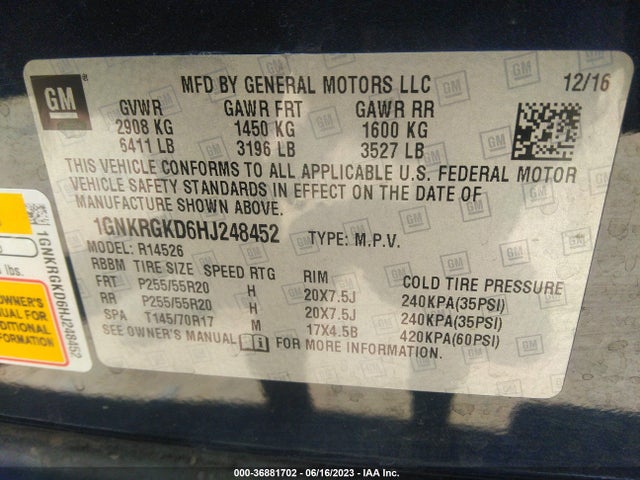 Chevrolet Traverse Lt 2017 1GNKRGKD6HJ248452 Image 15