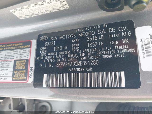 3KPA24AD5ME391280 KIA RIO S