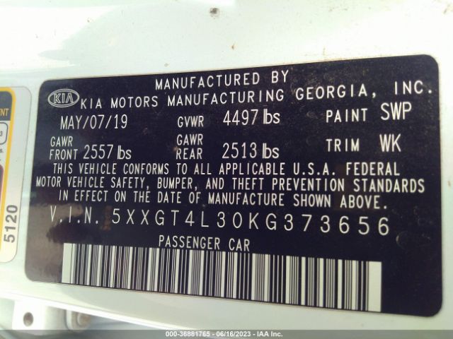 5XXGT4L30KG373656 KIA Optima Lx