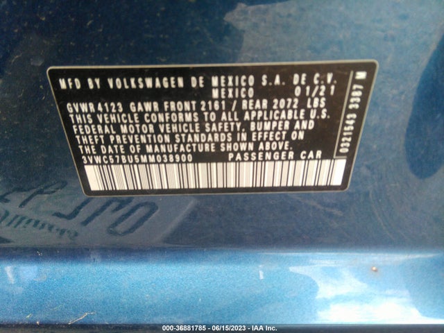 3VWC57BU5MM038900 Volkswagen Jetta S/se/r-line