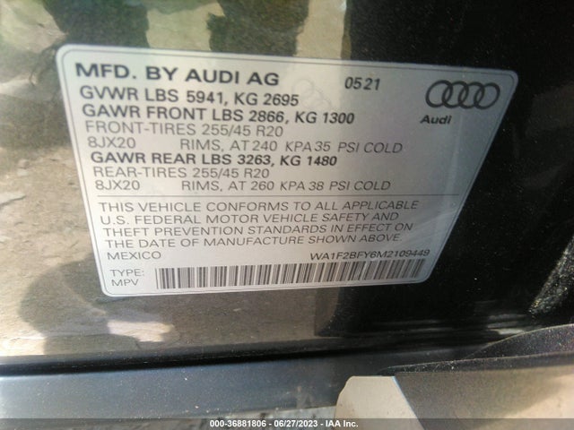 2021 Audi Q5, VIN: WA1F2BFY6M2109449
