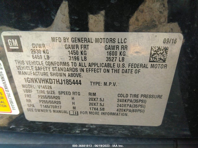 Chevrolet Traverse Lt 2017 1GNKVHKD7HJ185444 Image 9