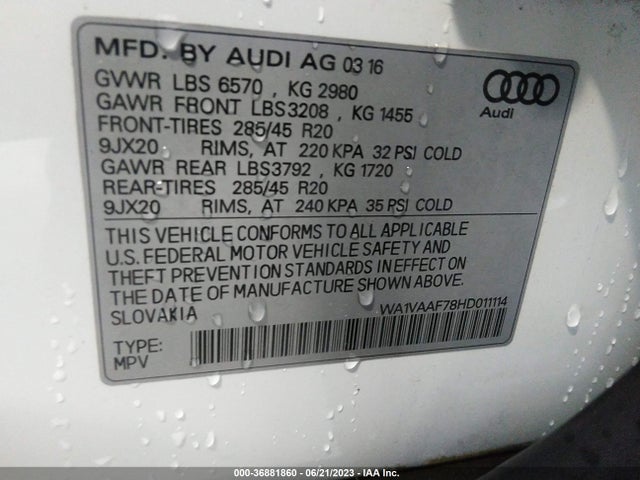 WA1VAAF78HD011114 Audi Q7 Prestige