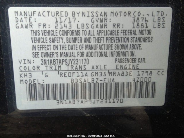 Nissan SENTRA S 2018 3N1AB7AP9JY231170 Image 9
