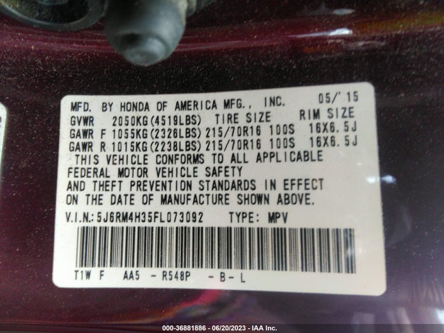 Honda CR-V LX 2015 5J6RM4H35FL073092 Image 9