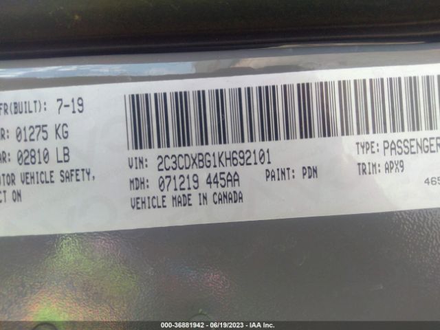 2C3CDXBG1KH692101 Dodge Charger Sxt