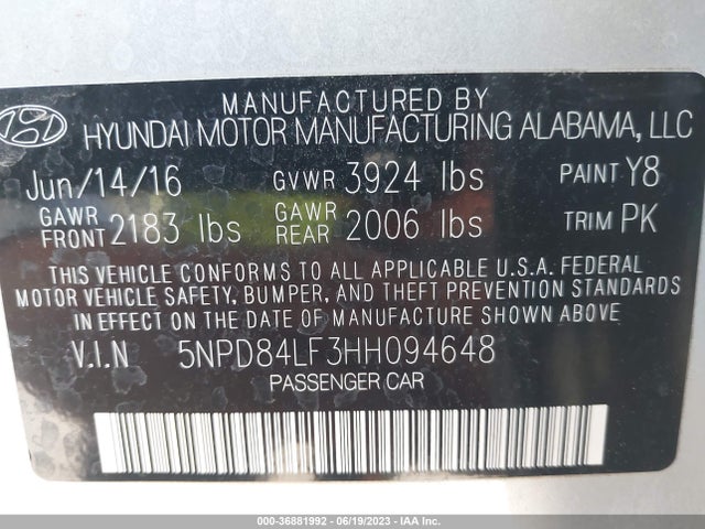 Hyundai ELANTRA SE 2017 5NPD84LF3HH094648 Image 15