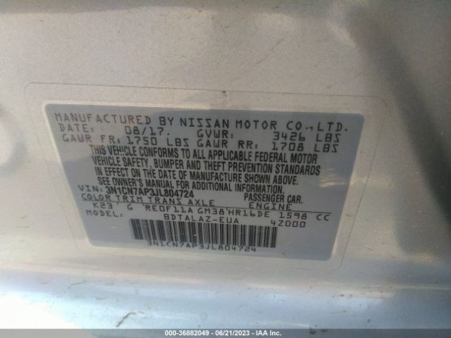 3N1CN7AP3JL804724 Nissan Versa Sedan S Plus