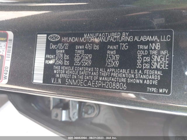 2023 HYUNDAI TUCSON LIMITED VIN: 5NMJECAE3PH208806