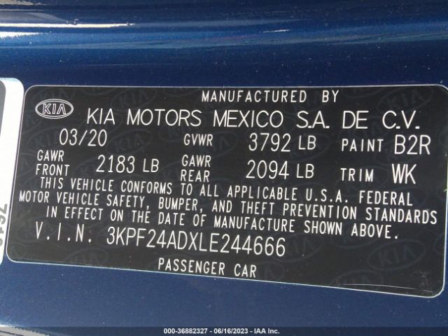 3KPF24ADXLE244666 KIA Forte Lxs