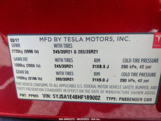 5YJSA1E48HF189002 Tesla Model S 100d/90d/75d/60d/p100d