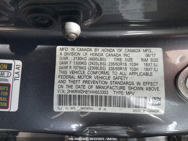 Honda Cr-v Ex-l 2017 2HKRW2H81HH653303 Image 9