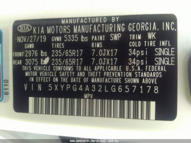 5XYPG4A32LG657178 KIA SORENTO L