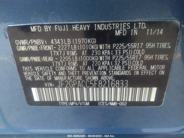 JF2GPACC5F8216833 Subaru Xv Crosstrek Premium