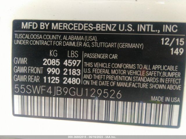 55SWF4JB9GU129526 Mercedes-Benz C-class C 300