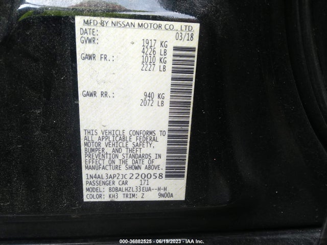 2018 NISSAN ALTIMA 2.5 SR VIN: 1N4AL3AP2JC220058