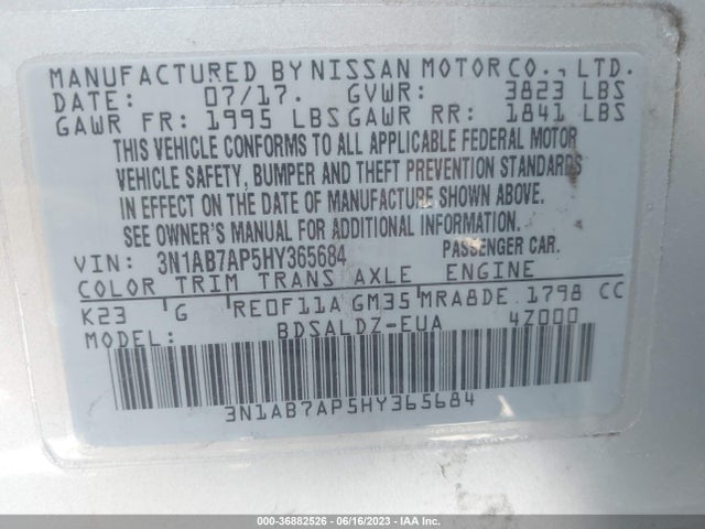 Nissan SENTRA SV 2017 3N1AB7AP5HY365684 Image 15