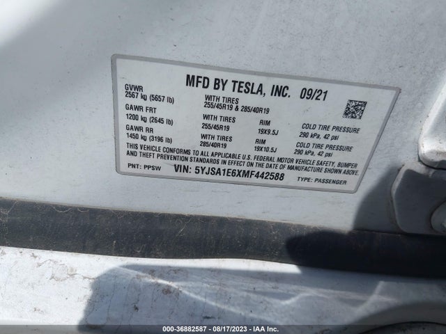 Tesla Model S Plaid 2021 5YJSA1E6XMF442588 Image 16