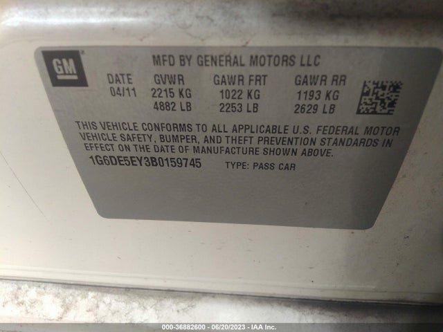 36882600 :رقم المزاد ، 1G6DE5EY3B0159745 vin ، 2011 Cadillac Cts Sedan Luxury مزاد بيع