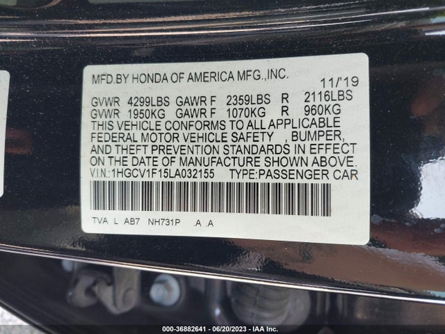 2020 HONDA ACCORD SEDAN LX VIN: 1HGCV1F15LA032155